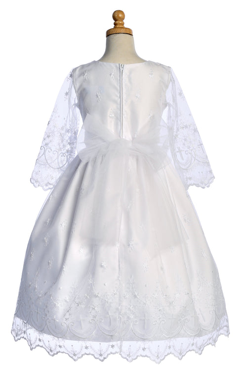 Girls White Cross Embroidered Tulle Communion Dress 6-12