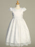 Girls White Elegant Satin & Embroidered Tulle with Sequins Tea-Length Communion Plus Size Dress 12.5-20.5