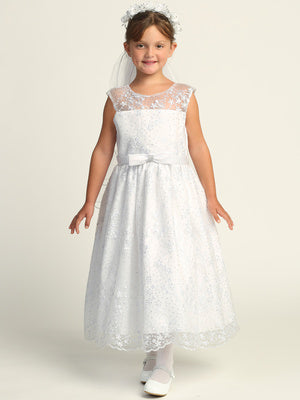 Girls White Lace Elegant & Timeless Communion Dress 6-12