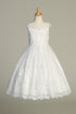 Girls White Sequin Corded Embroidered Tulle Communion Dress 6-12