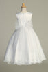 Girls Rhinestone Waist Trim Sequin Embroidered Tulle Satin Communion Dress 6-12