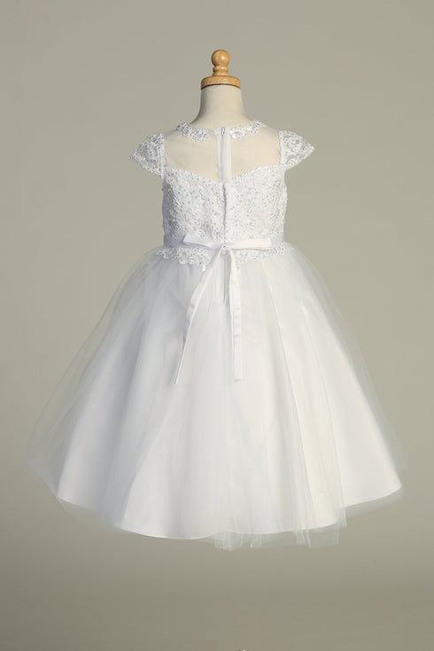 Girls Illusion Neckline Pearl Sequin Corded Embroidered Tulle Communion Dress 6-12