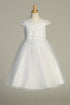 Girls Illusion Neckline Pearl Sequin Corded Embroidered Tulle Communion Dress 6-12
