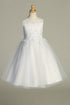 Girls Pearl Sequin Embroidered Tulle Tea Length Communion Plus Size Dress 8.5-20.5