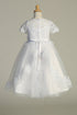 Girls White Sequin Corded Embroidered Tulle Tea-Length Communion Dress 6-12