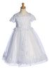Girls White Sequin Corded Embroidered Tulle Tea-Length Communion Dress 6-12