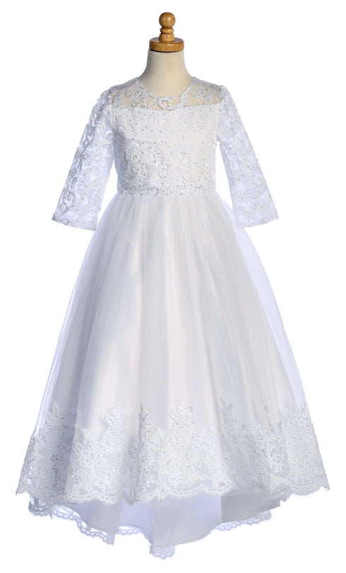 Girls Sequin Embroidered Train Tulle Communion Dress 6-14