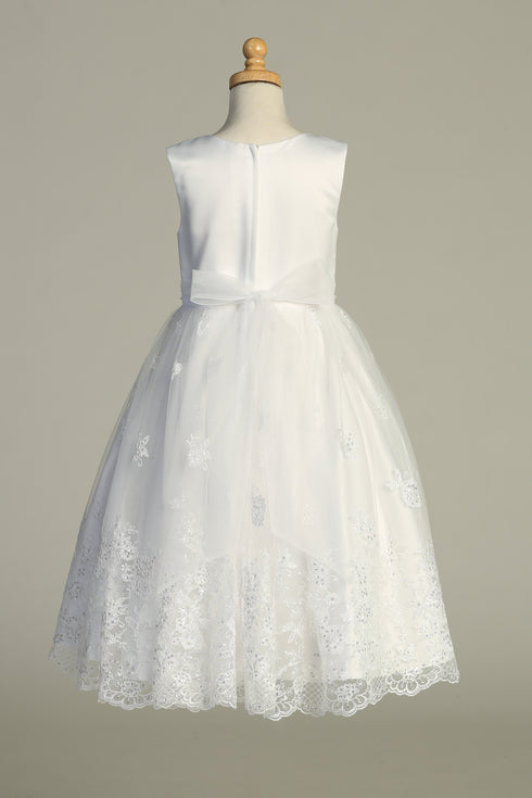 Girls White Sequin Pearl Corded Embroidered Tulle Communion Dress 6-12