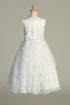 Girls White Sequin Pearl Corded Embroidered Tulle Communion Dress 6-12