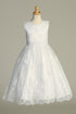 Girls White Sequin Pearl Corded Embroidered Tulle Communion Dress 6-12