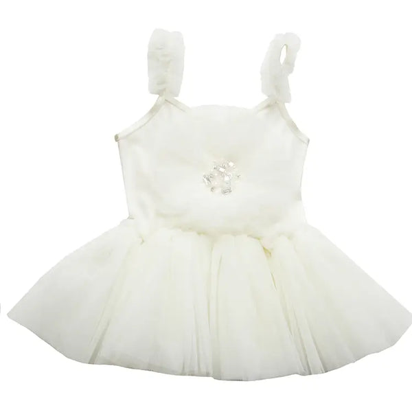 Amelie Baby Girl White Tulle Onesie – Elegant Special Occasion Romper with Floral Detail 0-24M