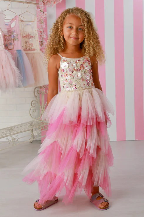 Elyna Maxi Dress – Pink Ombre Tulle Gown for Girls, 12M-14