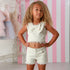 Girls White Denim Fringe Elle Short Set with Bow – 2-Piece Summer Outfit 12M-14