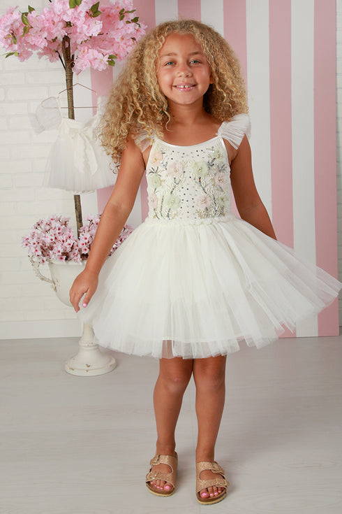 Girls Camelia White Embroidered Tulle Dress – Elegant Girls Special Occasion Dress 12M-14