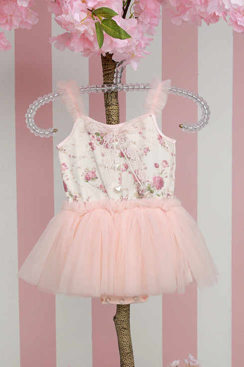 Primarose Tutu De Fée Baby Onesie – Floral Lace & Blush Tulle Tutu Romper for Baby Girls 0-24Months