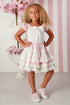 Girls Gabrielle Dress for Girls – Sand Stripe & Pink Lace Tiered Dress 12M-14
