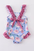 Floral pint ruffle girl swimsuit