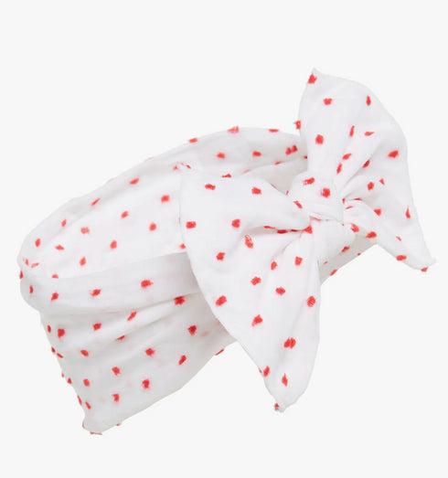 patterned-shabby-knot-white-red-dot Baby Bling Bows clips headbands - Sophia's Style-