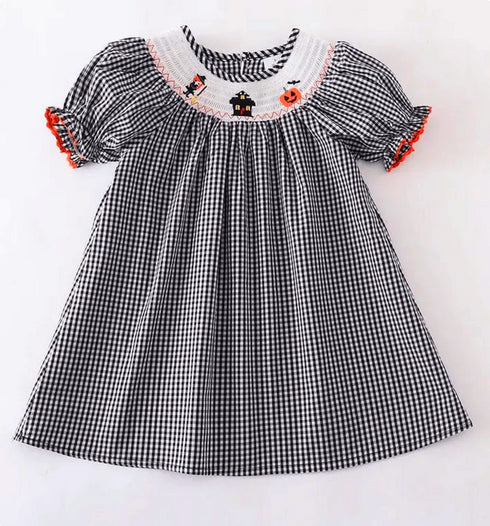 halloween-smocked-black-checker-dress little-miss-marmelade-Sophia's StyleGirls Dress-1