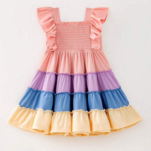rainbow-smocked-ruffle-playwear-dress-w-hair-bow little-miss-marmelade-Sophia's StyleGirls Dress-1