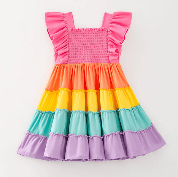 spring-ruffle-rainbow-smocked-playwear-dress little-miss-marmelade-Sophia's StyleGirls Dress-1