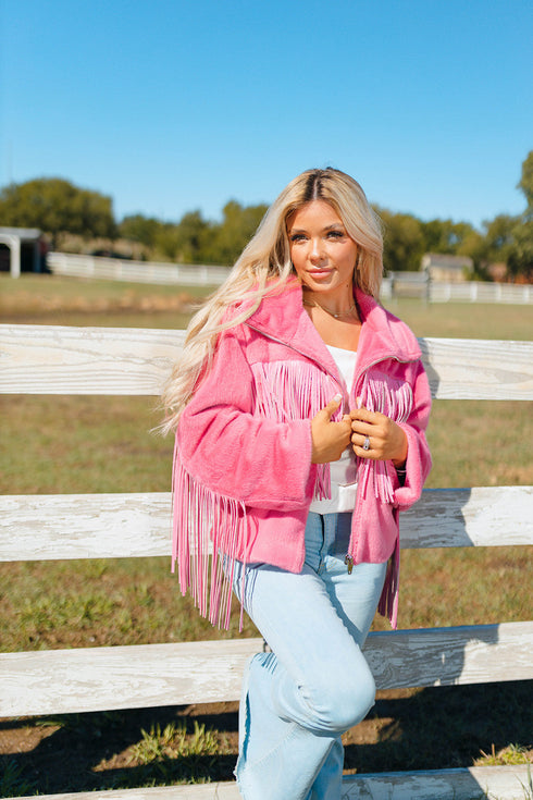 skylar-fringe-faux-fur-jacket-hot-pink Buddy Love - Sophia's Style----5