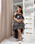 Girls Black Grey Layered Ruffle Hi-Low Jardin Chloe Dress, Sizes 12M-14