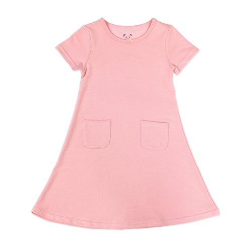 dusty-rose-bamboo-terry-daywear-girls-short-sleeve-dress-bellabu-bear - Sophia's Style -4