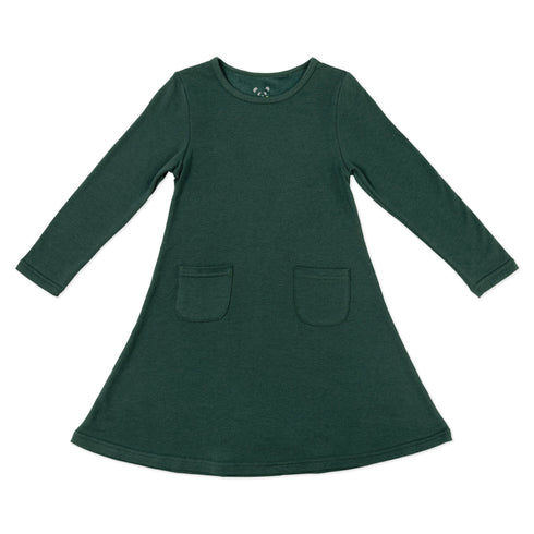 forest-green-bamboo-terry-daywear-girls-long-sleeve-dress-bellabu-bear - Sophia's Style -6