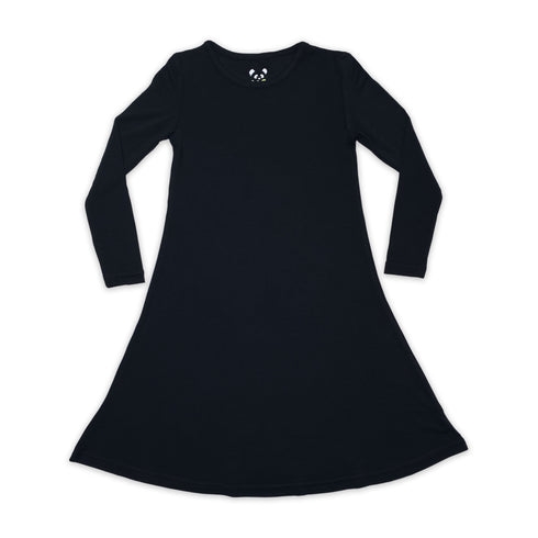 obsidian-black-bamboo-girls-long-sleeve-dress-bellabu-bear - Sophia's Style -3