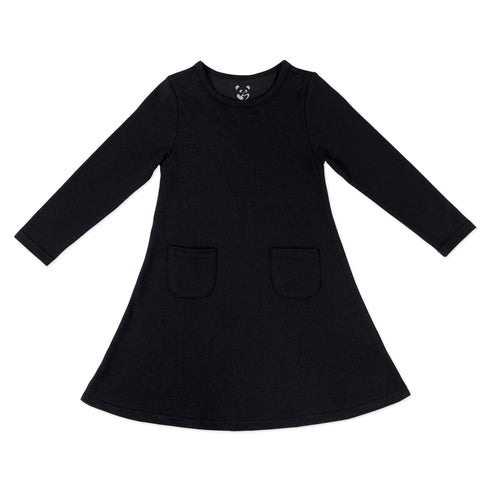 obsidian-black-bamboo-terry-daywear-girls-long-sleeve-dress-bellabu-bear - Sophia's Style -6