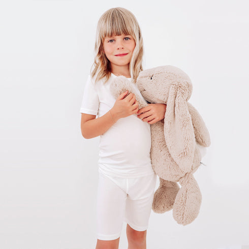 milk-white-bamboo-kids-pajama-short-set-bellabu-bear - Sophia's Style The "Easy Two-Piecey"-1