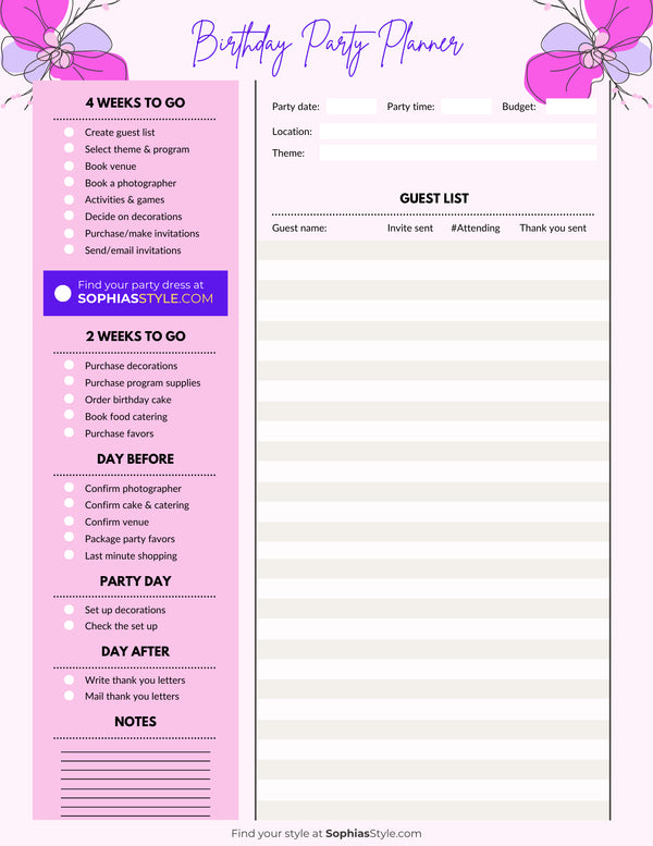Birthday Party Planning Checklist - Free Download