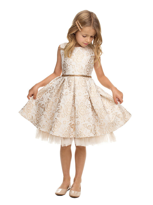 Girls Multi Color Pleated Floral Jacquard Flower Girl Dress 2-16 - SophiasStyle.com