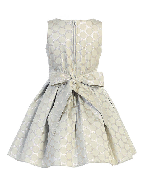Girls Mint Polka Dot Metallic Jacquard Pleated Flower Girl Dress 2-16 - SophiasStyle.com back
