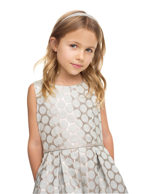 Girls Mint Polka Dot Metallic Jacquard Pleated Flower Girl Dress 2-16 - SophiasStyle.com detail