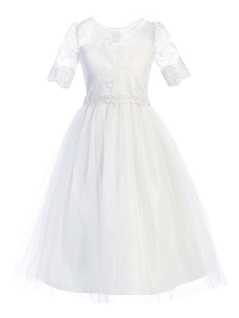 Girls Multi Color Sequin Floral Lace Crystal Tulle Tea Length Flower Girl Dress 2-16 - SophiasStyle.com