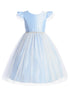 Girls Light Blue Satin Crystal Tulle Flutter Sleeve Flower Girl Dress 2-16 - SophiasStyle.com