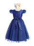 Girls Royal Blue Satin Crystal Tulle Flutter Sleeve Flower Girl Dress 2-16 - SophiasStyle.com Back