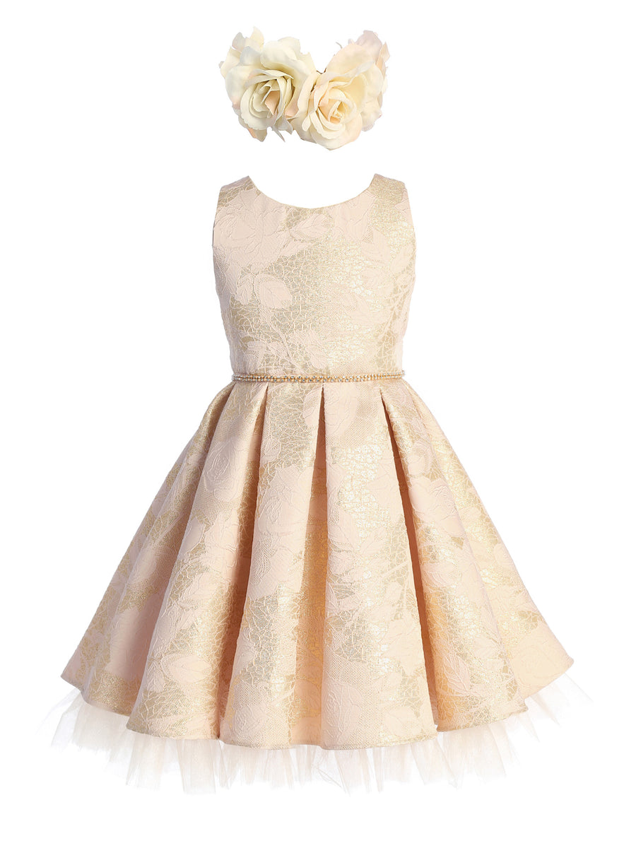 Girls Multi Color Floral Pleated Jacquard Crystal Tulle Flower Girl Dress 2 16