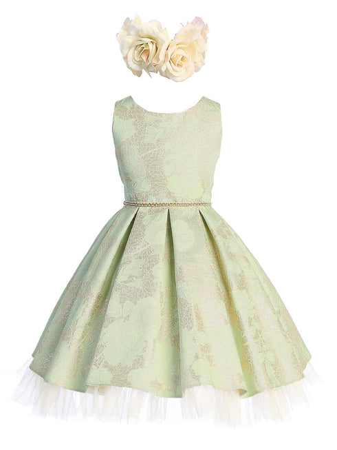 Girls Multi Color Floral Pleated Jacquard Crystal Tulle Flower Girl Dress 2-16 - SophiasStyle.com