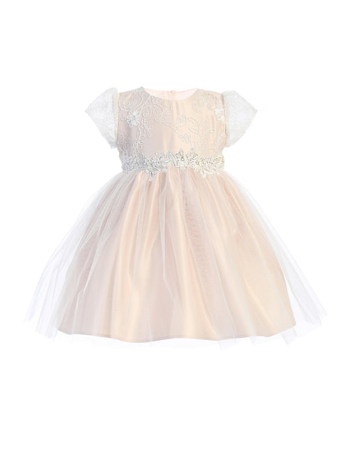 Baby Girls Multi Color Sequin Floral Lace Crystal Tulle Tea Length Flower Girl Dress S-XL - SophiasStyle.com
