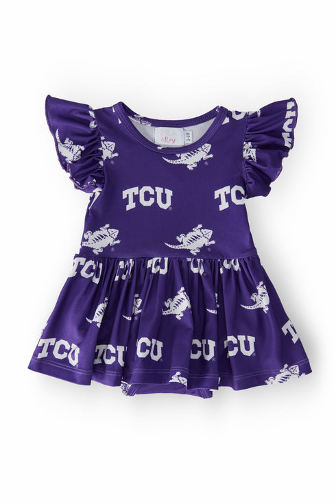 tcu-purple-frog-flutter-twirl-bodysuit Mila & Rose - Sophia's StyleTwirl Bodysuit - S/S Flutter-1