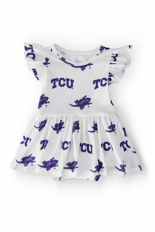 tcu-white-frog-flutter-twirl-bodysuit Mila & Rose - Sophia's StyleTwirl Bodysuit - S/S Flutter-1