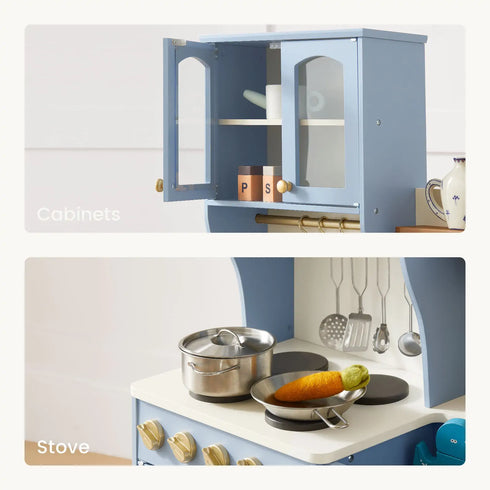 Tiny Land® Pretend Play Kitchen for Kids - Serenity Wooden Kitchen – Blue
