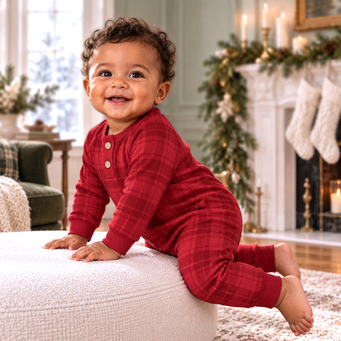 red-plaid-baby-boy-henley-romper-in-soft-cotton-rib-tesa-babe-sophias-styleRompers - Henley-1