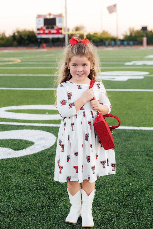texas-tech-white-raider-red-3-4-sleeve-pocket-twirl-dress-Sophia's StyleTwirl Pocket Dress 3/4-1