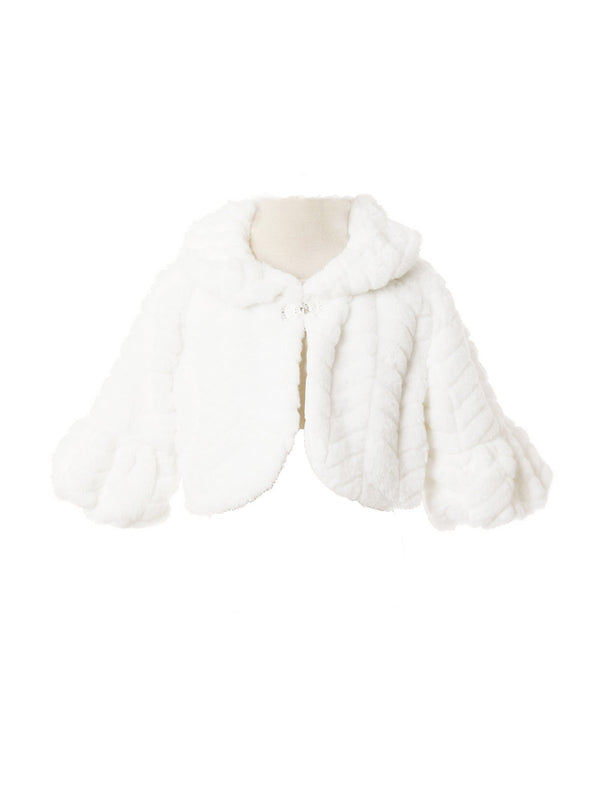 Rain Kids Big Girls White Fuzzy Rhinestone Special Occasion Shrug 8-12 - SophiasStyle.com