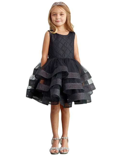 Girls Black Glitter Horse Hair Ruffles Flower Girl Dress 2-12 SophiasStyle.com 1
