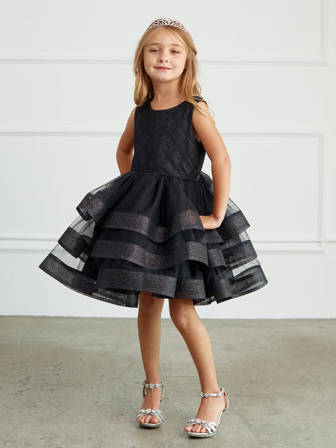 Girls Black Glitter Horse Hair Ruffles Flower Girl Dress 2-12 SophiasStyle.com 2